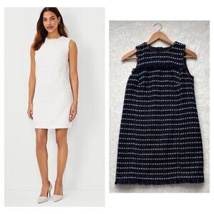 NWT Ann Taylor Factory Sleeveless Fringe Tweed Shift Dress, Size 0P